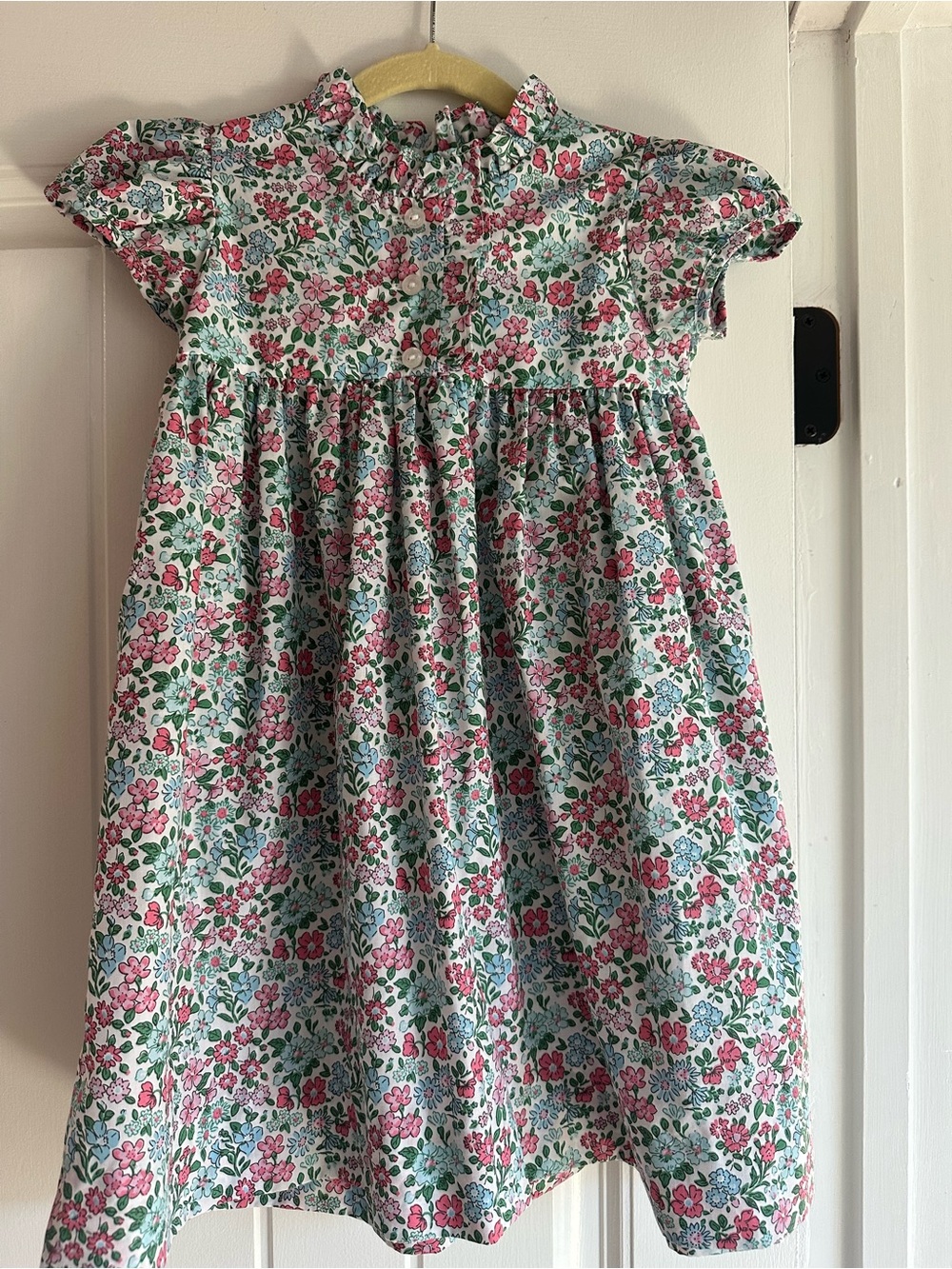 Little English Pink and Green Floral Cap-Sleeve Dress